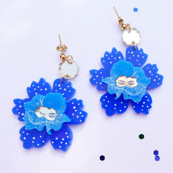 Orecchini pendenti, Regina dei fiori, blu e azzurro | gioielli artistici floreali | made in Italy| BiCA Good Morning Design