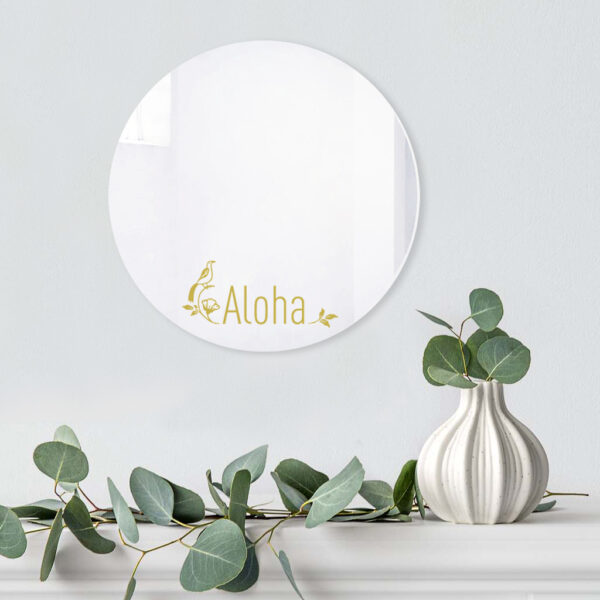 Aloha, specchio decorativo tondo, regalo personalizzabile con nomi, date e dediche | BiCA Good Morning Design